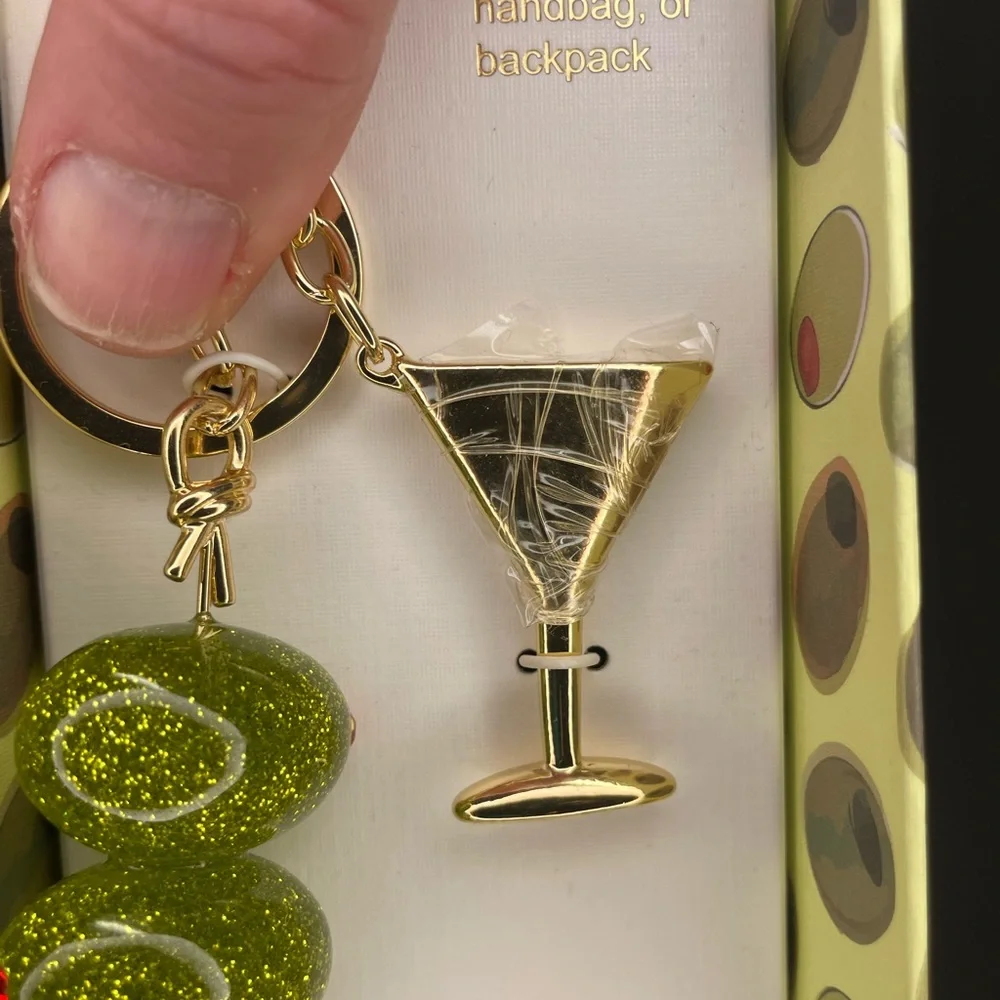 Piper K Gold Martini Keychain with Green Olive Bag Charms - Picture 4 of 8